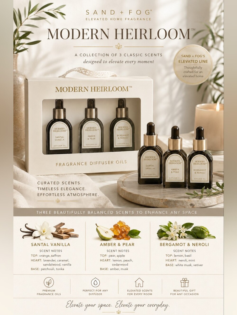 SAND + FOG Modern Heirloom Trio Diffuser Oil Set